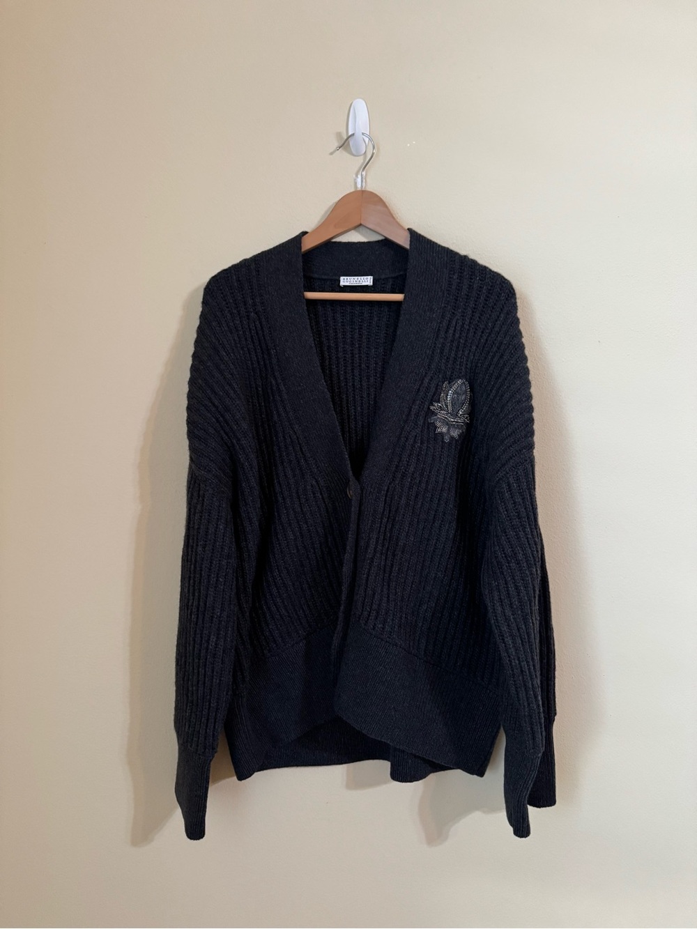Brunello Cucinelli Crystal Cashmere Cardigan Sweater Ribbed Knit Swarovski Large